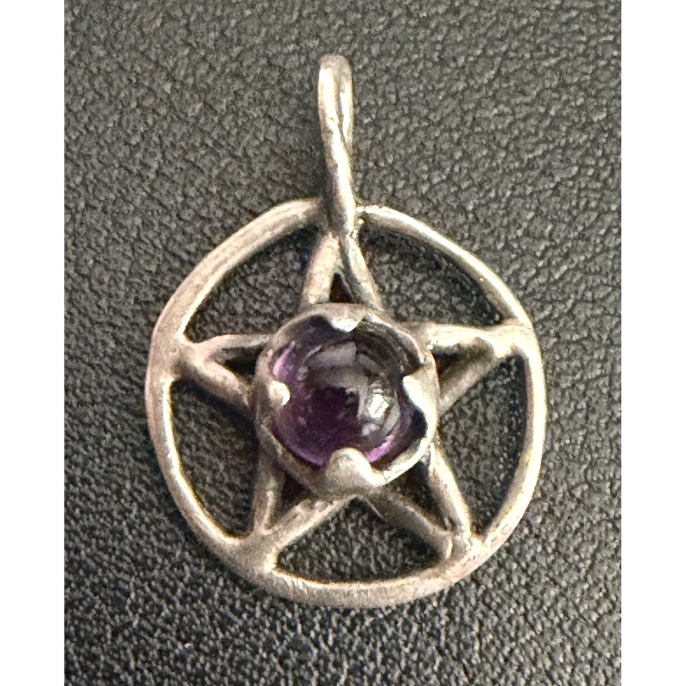 Vintage Sterling Silver Pentagram Pendant Amethyst Purple Wiccan Pagan Star